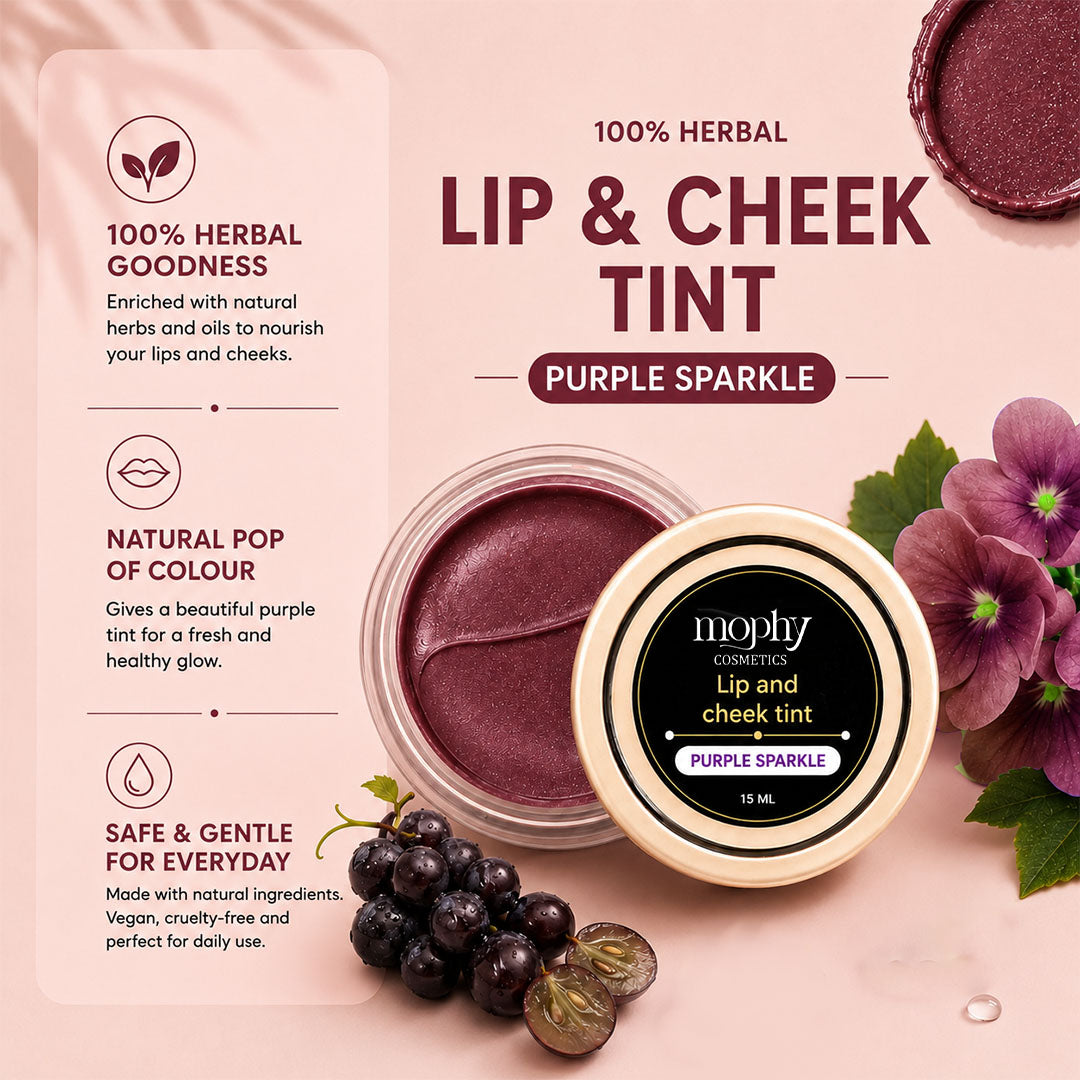 100% Herbal Lip & Cheek Tint (Purple Sparkle)  | Enriched with Vit E | Vega