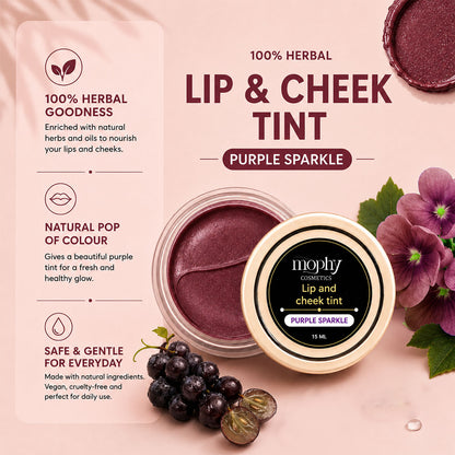 100% Herbal Lip & Cheek Tint (Purple Sparkle)  | Enriched with Vit E | Vega