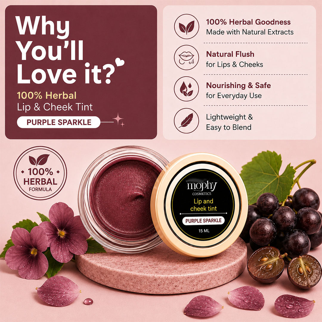 100% Herbal Lip & Cheek Tint (Purple Sparkle)  | Enriched with Vit E | Vega
