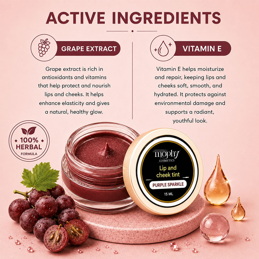 100% Herbal Lip & Cheek Tint (Purple Sparkle)  | Enriched with Vit E | Vega