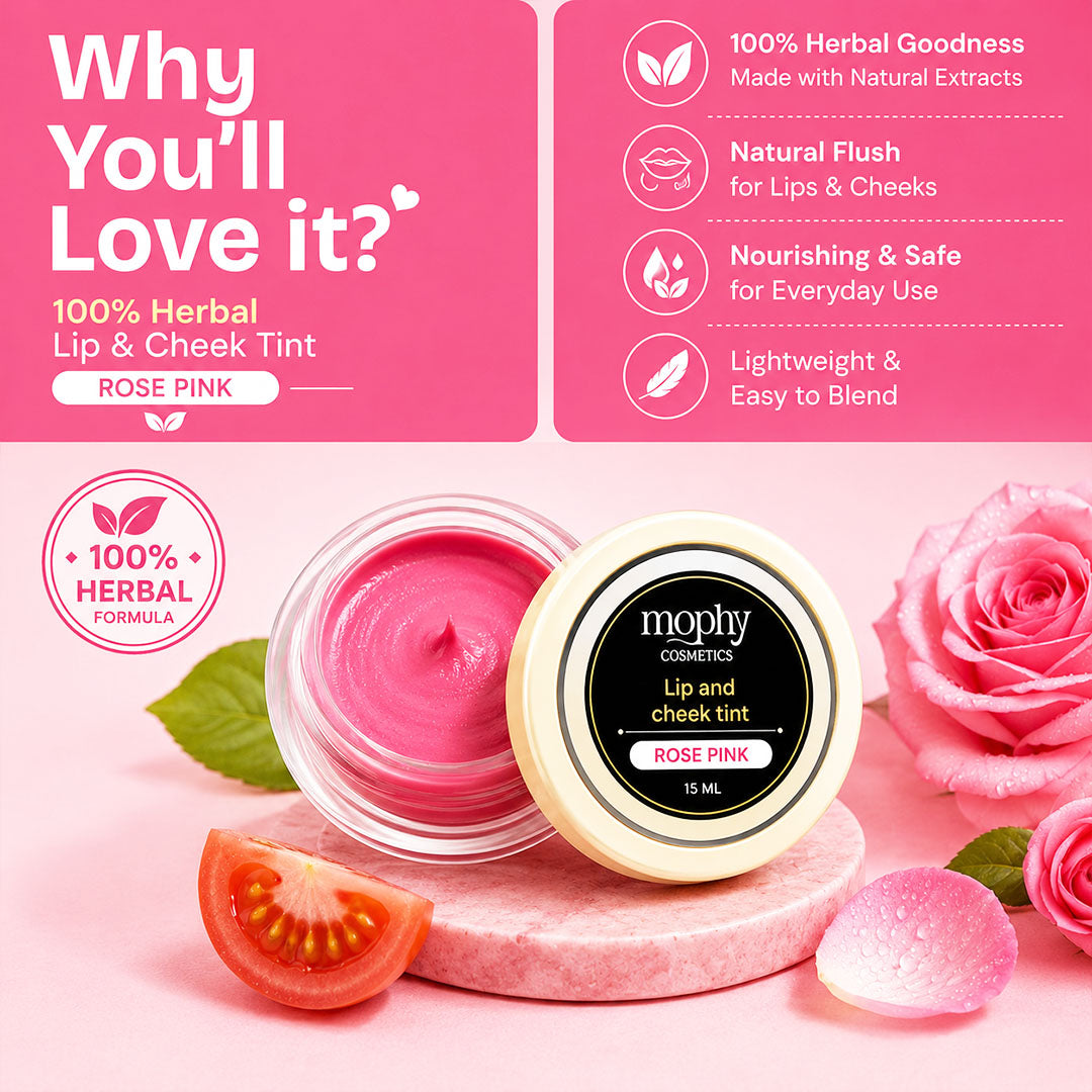 100% Herbal Lip & Cheek Tint (Rose Pink)  | Vegan, Paraben Free, Cruelty Fr
