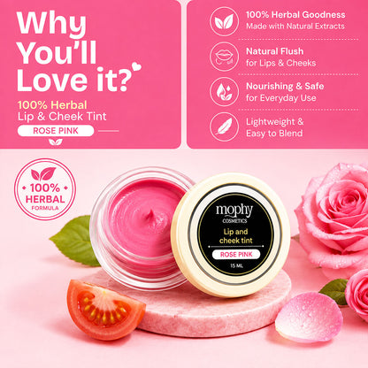 100% Herbal Lip & Cheek Tint (Rose Pink)  | Vegan, Paraben Free, Cruelty Fr
