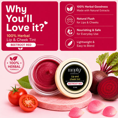 100% Herbal Red Lip & Cheek Tint With Beetroot Extracts | Enriched with Vit