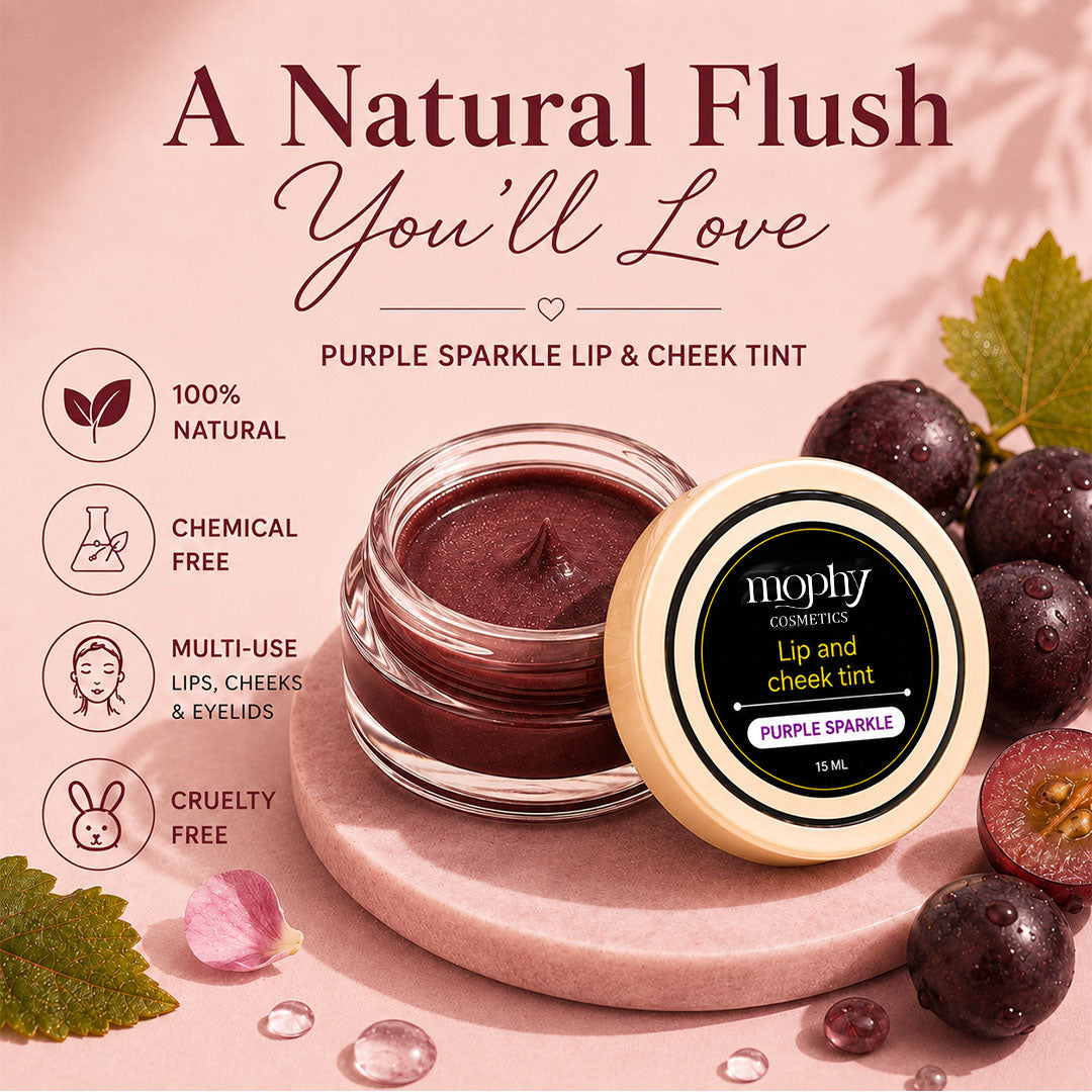 100% Herbal Lip & Cheek Tint (Purple Sparkle)  | Enriched with Vit E | Vega